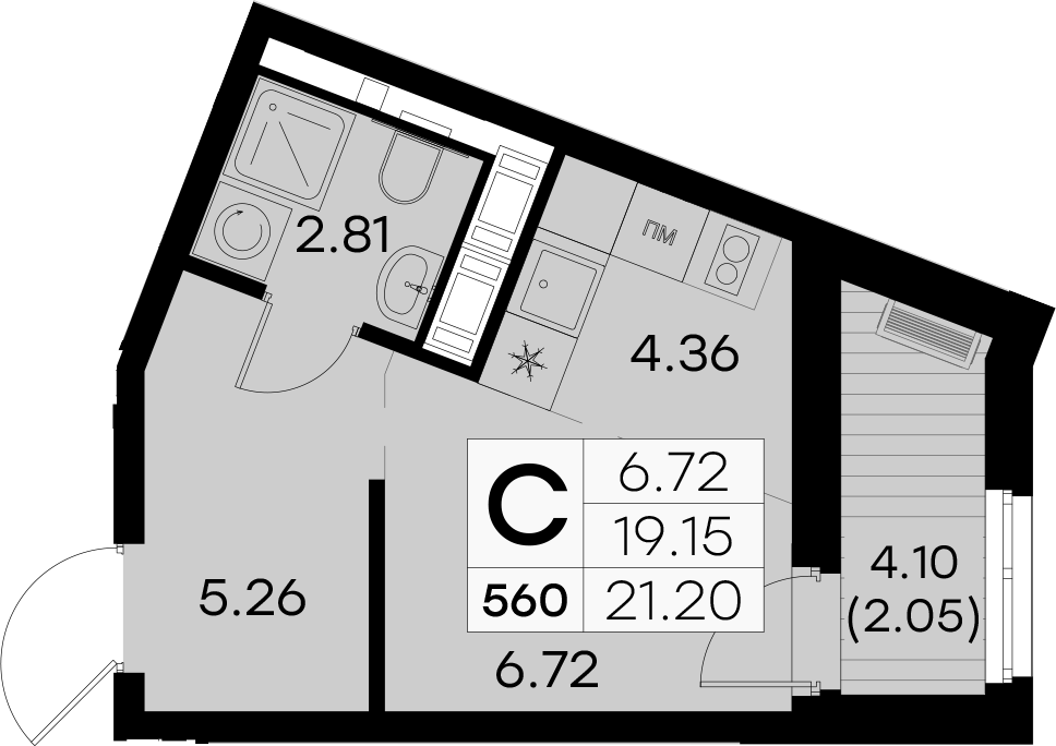 Квартира студия 21.2 м², 8/8 эт., ЖК «Glorax City Балтийская»